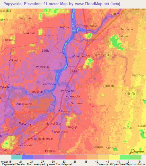 Papyvesiai,Lithuania Elevation Map