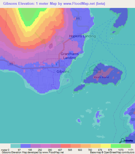 Gibsons,Canada Elevation Map