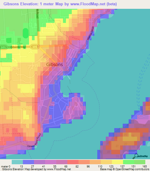 Gibsons,Canada Elevation Map