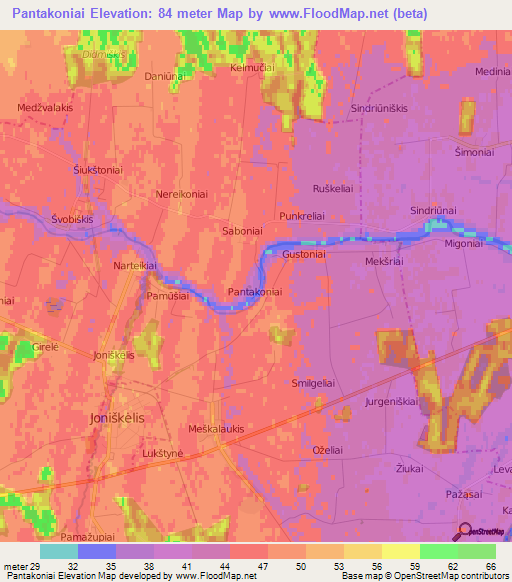 Pantakoniai,Lithuania Elevation Map
