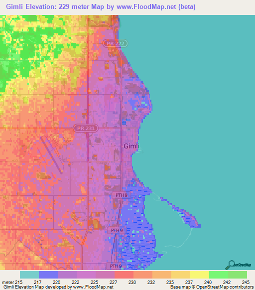Gimli,Canada Elevation Map