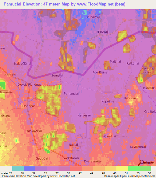 Pamuciai,Lithuania Elevation Map