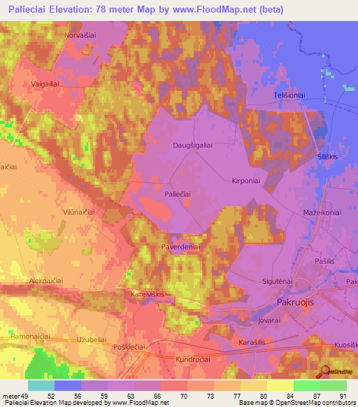 Palieciai,Lithuania Elevation Map