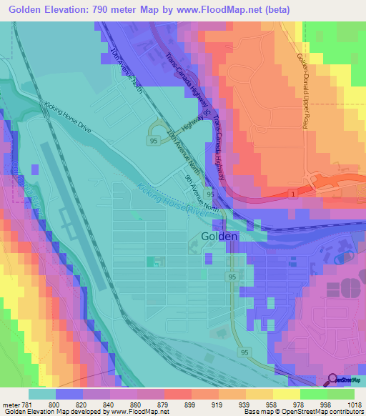 Golden,Canada Elevation Map