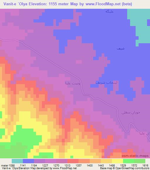 Vanit-e `Olya,Iran Elevation Map