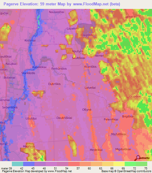 Pagerve,Lithuania Elevation Map