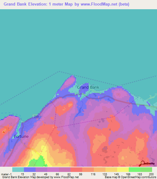 Grand Bank,Canada Elevation Map