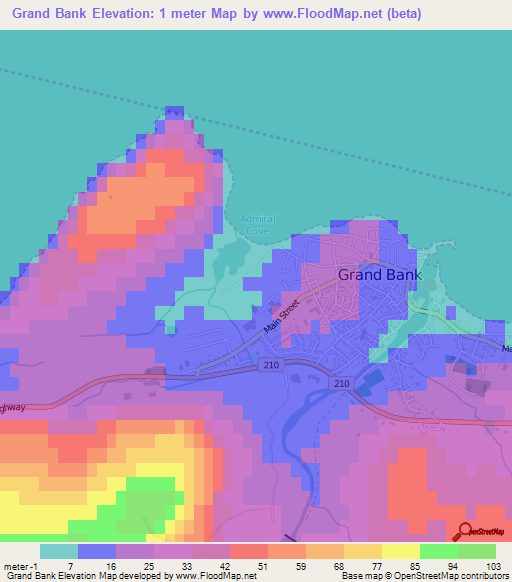 Grand Bank,Canada Elevation Map