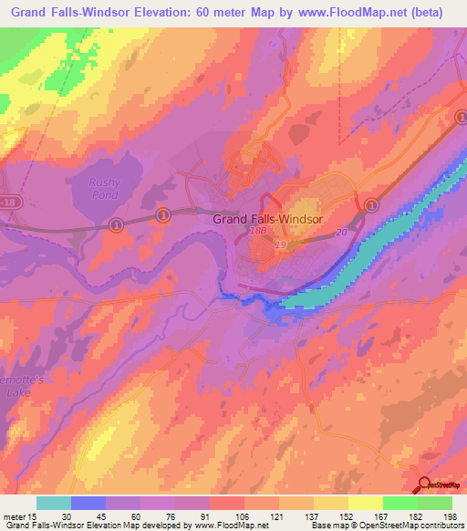 Grand Falls-Windsor,Canada Elevation Map