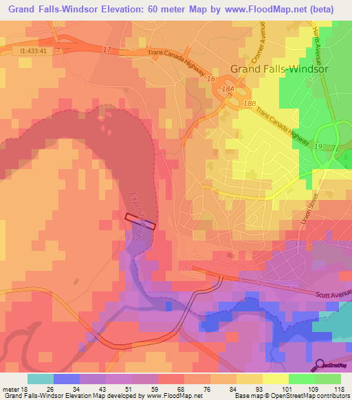 Grand Falls-Windsor,Canada Elevation Map