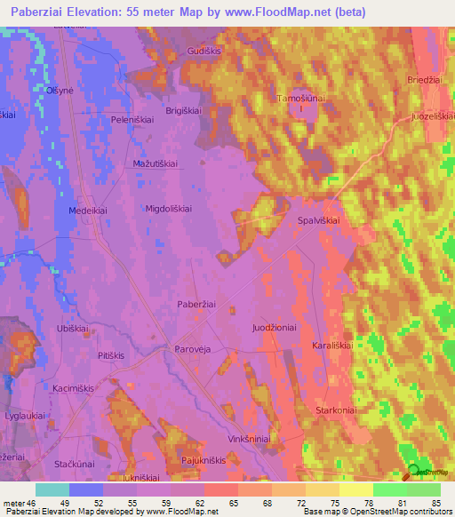 Paberziai,Lithuania Elevation Map