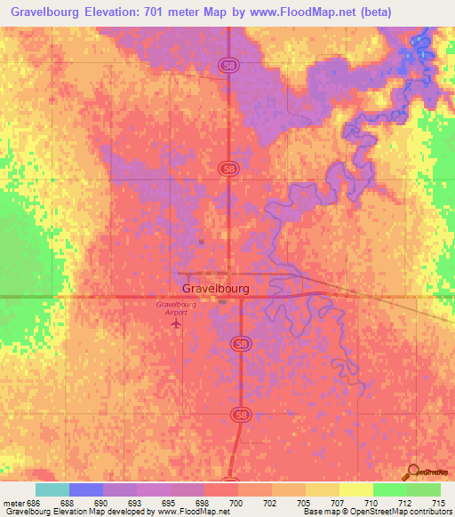 Gravelbourg,Canada Elevation Map