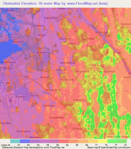 Obelaukiai,Lithuania Elevation Map