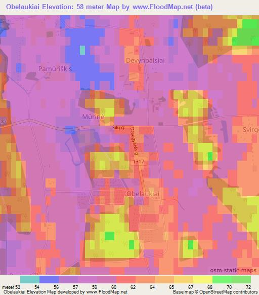 Obelaukiai,Lithuania Elevation Map