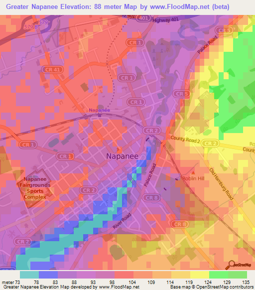 Greater Napanee,Canada Elevation Map
