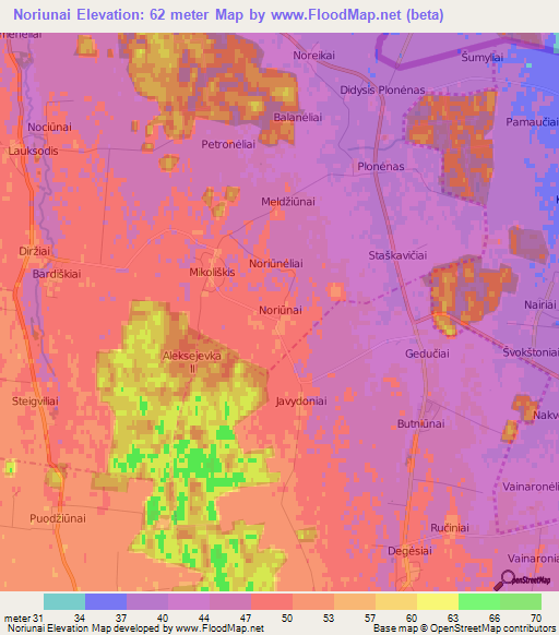 Noriunai,Lithuania Elevation Map