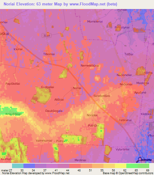 Noriai,Lithuania Elevation Map