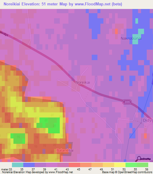 Noreikiai,Lithuania Elevation Map