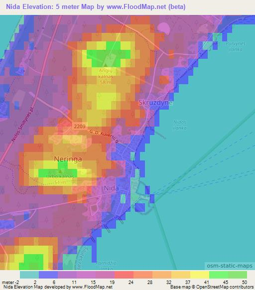 Nida,Lithuania Elevation Map