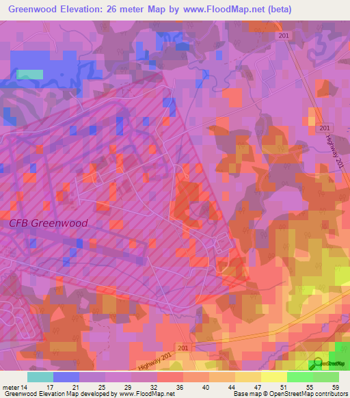 Greenwood,Canada Elevation Map