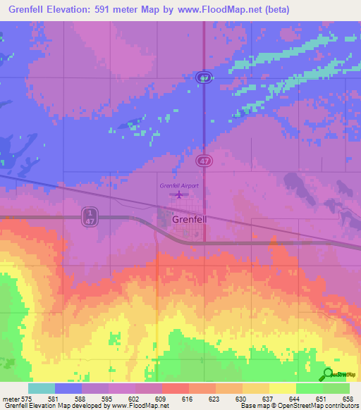 Grenfell,Canada Elevation Map