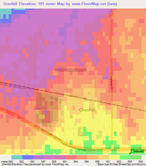 Grenfell,Canada Elevation Map