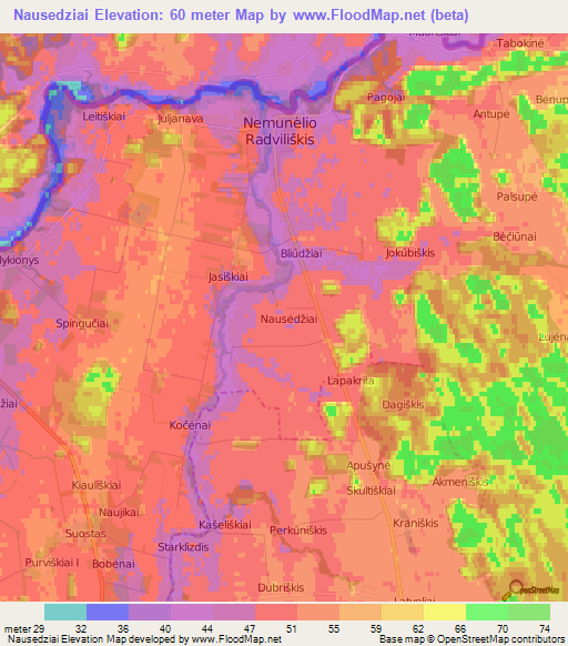 Nausedziai,Lithuania Elevation Map