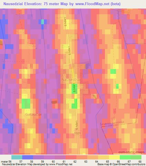 Nausedziai,Lithuania Elevation Map