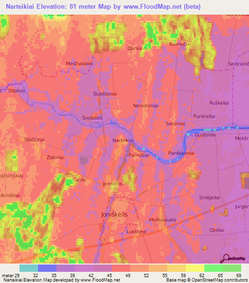 Narteikiai,Lithuania Elevation Map