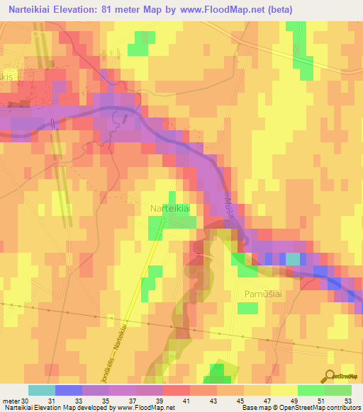 Narteikiai,Lithuania Elevation Map