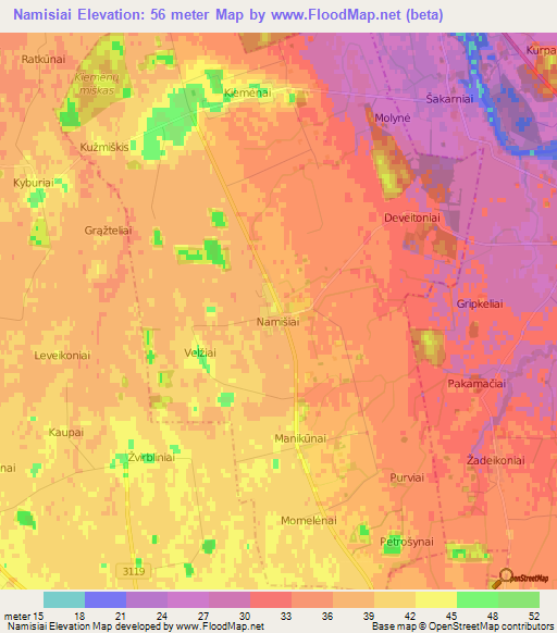 Namisiai,Lithuania Elevation Map