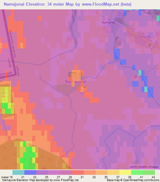 Namajunai,Lithuania Elevation Map