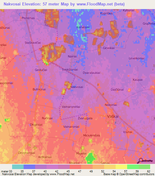 Nakvosai,Lithuania Elevation Map
