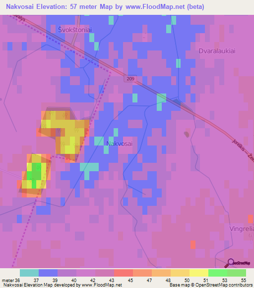 Nakvosai,Lithuania Elevation Map