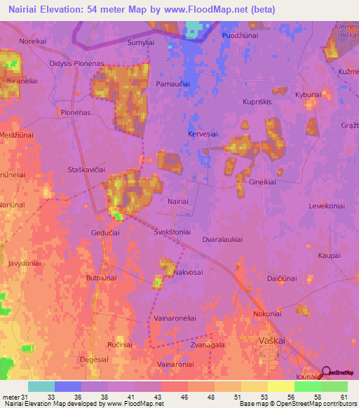 Nairiai,Lithuania Elevation Map