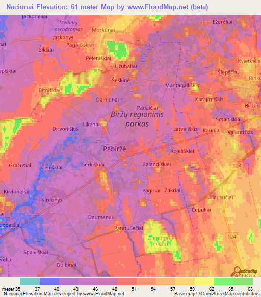 Naciunai,Lithuania Elevation Map
