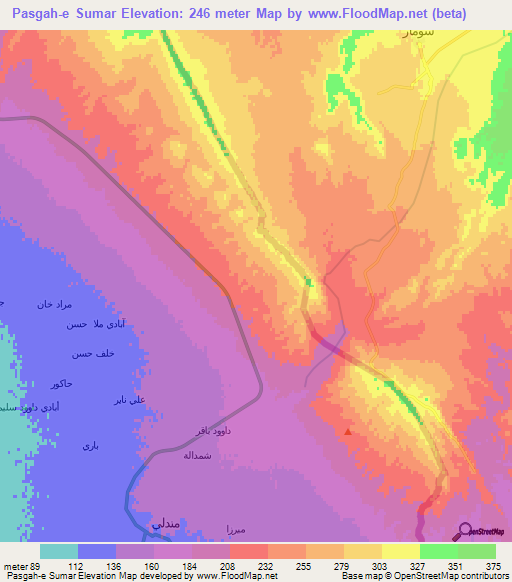 Pasgah-e Sumar,Iran Elevation Map