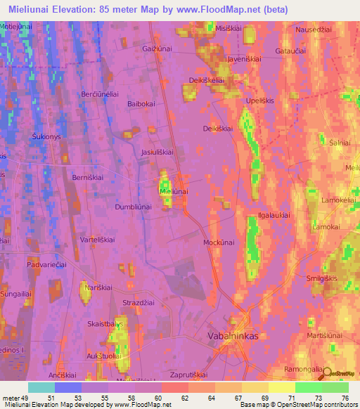Mieliunai,Lithuania Elevation Map