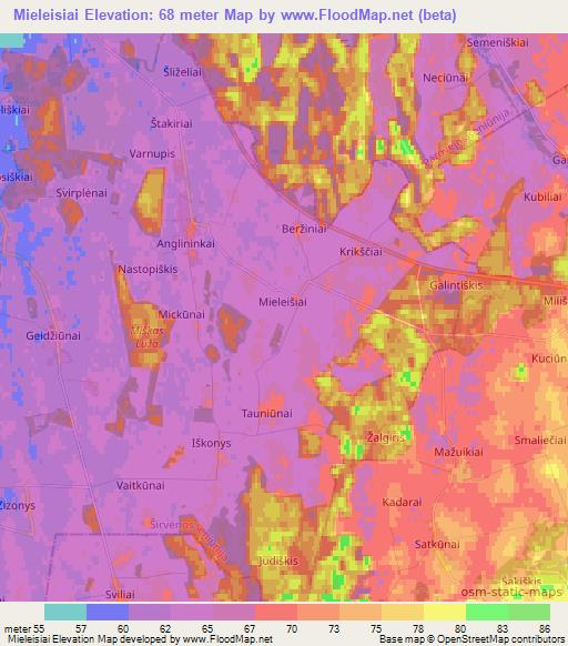 Mieleisiai,Lithuania Elevation Map