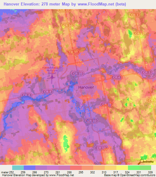 Hanover,Canada Elevation Map