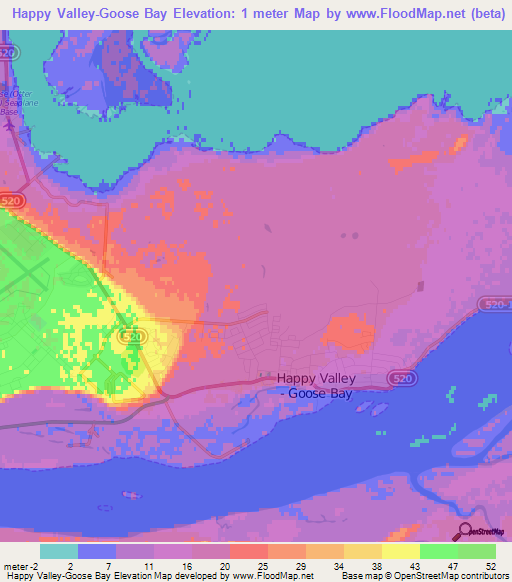 Happy Valley-Goose Bay,Canada Elevation Map