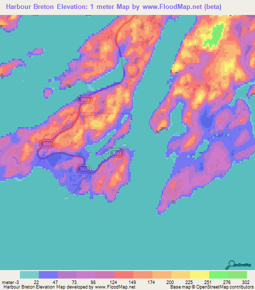Harbour Breton,Canada Elevation Map