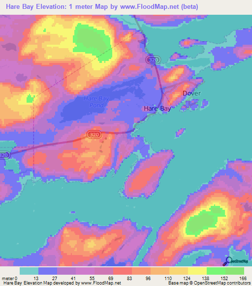 Hare Bay,Canada Elevation Map