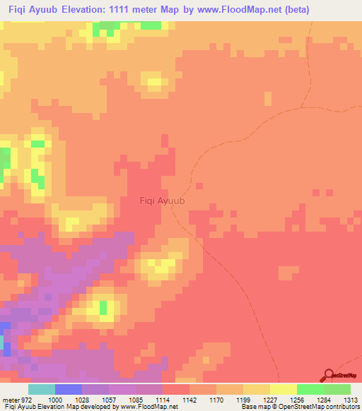 Fiqi Ayuub,Somalia Elevation Map