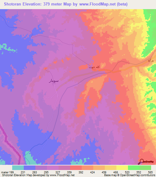 Shotoran,Iran Elevation Map