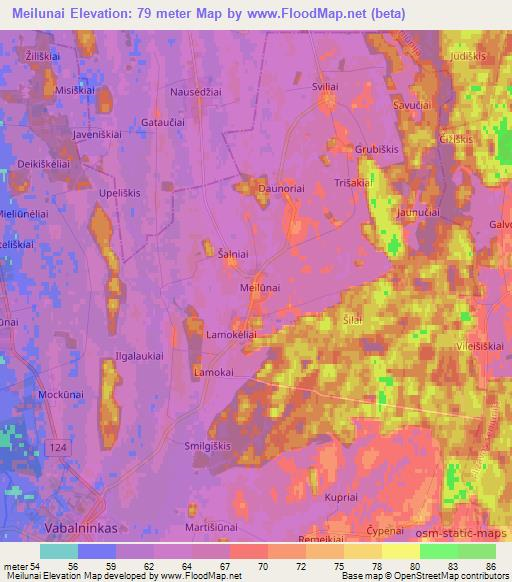 Meilunai,Lithuania Elevation Map