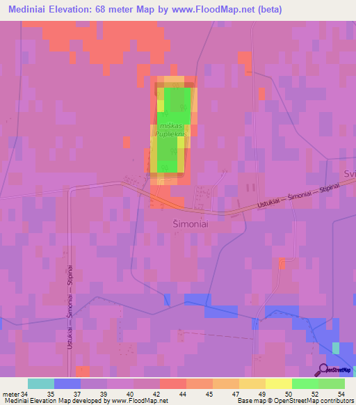 Mediniai,Lithuania Elevation Map