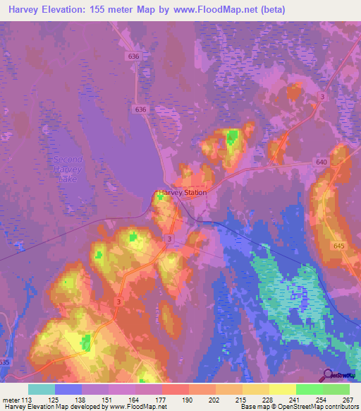 Harvey,Canada Elevation Map