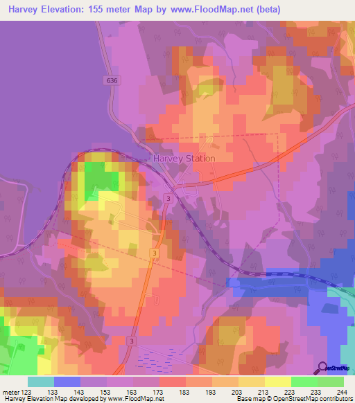 Harvey,Canada Elevation Map