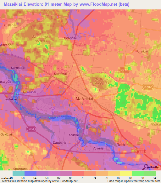 Mazeikiai,Lithuania Elevation Map